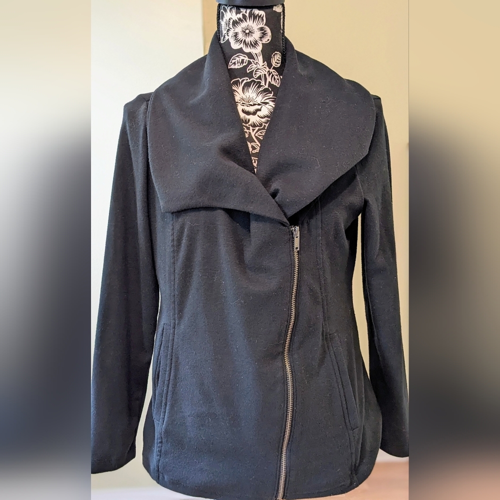 Banana Republic Women's Petite Jacket Black Full Zip Shawl Collar Pockets MP - Picture 6 of 9